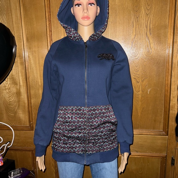 Grassroots California navy long hoodie jacket with hidden pocket - Picture 16 of 16